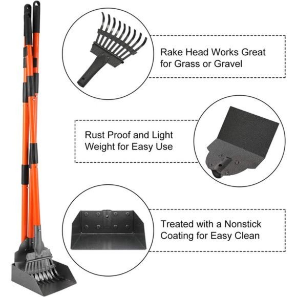 Pooper Scooper, Detachable Long Handle with Heavy Duty Metal Rake, Tray - Picture 9 of 12